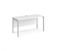 Office Desk | 1400mm Rectangular Desk With H-Frame Leg | White Tops With Silver Frames | 600mm Depth | Maestro 25