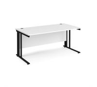 Office Desk | 1600mm Rectangular Desk With Cable Managed Leg | White Tops With Black Frames | 800mm Depth | Maestro 25