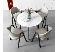 Office Desk and Chair Set - Modern Table with 4 PU Leather Chairs and Metal Legs for Lounge and Kitchen Use
