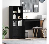 Office Desk and Highboard Set Black Oak 115.5x50x127cm Engineered Wood 2-Drawers