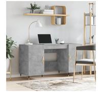 Office Desk Concrete Grey 140x50x75cm Engineered Wood Matte 2-Shelf Storage Slim