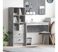 Office Desk Concrete Grey Engineered Wood 135.5x40x127cm 2 Drawers 6 Shelves Eco