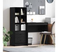 Office Desk & Highboard Set Black Oak 125.5x40x127cm Engineered Wood, 2 Drawers.