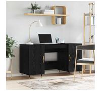 Office Desk Industrial Black Oak 140x50x75cm Engineered Wood Matte Shelves Large