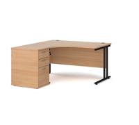 Office Desk | Left Hand Corner Desk 1400mm With Pedestal | Beech Top With Black Frame | Maestro 25 EBK14LB