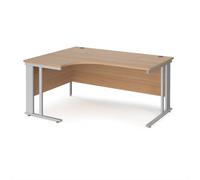 Office Desk | Left Hand Corner Desk 1600mm | Beech Top With Silver Frame | 1200mm Depth | Maestro 25 MCM16ELSB