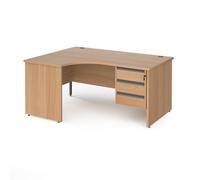 Office Desk | Left Hand Corner Desk 1600mm With Pedestal | Beech Top And Panel End Leg | 800mm Depth | Contract 25 CP16EL3-G-B