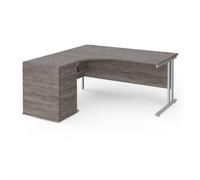 Office Desk | Left Hand Corner Desk 1600mm With Pedestal | Grey Oak Top With Silver Cantilever Frame | Maestro 25 EBS16LGO