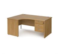 Office Desk | Left Hand Corner Desk 1600mm With Pedestal | Oak Top And Panel End Leg | 1200mm Depth | Maestro 25 MP16ELP3O