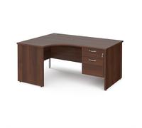 Office Desk | Left Hand Corner Desk 1600mm With Pedestal | Walnut Top And Panel End Leg | 1200mm Depth | Maestro 25 MP16ELP2W