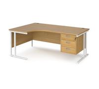 Office Desk | Left Hand Corner Desk 1800mm With Pedestal | Oak Top With White Frame | 1200mm Depth | Maestro 25 MC18ELP3WHO
