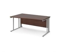 Office Desk | Left Hand Wave Desk 1600mm | Walnut Top With Silver Frame | Maestro 25 MCM16WLSW