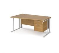 Office Desk | Left Hand Wave Desk 1600mm With Pedestal | Oak Top With White Frame | Maestro 25 MCM16WLP2WHO
