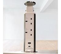 Office Desk Mains Power Pop-Up 2 Fused UK Sockets USB-A/C Silver 60mm Hole