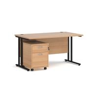 Office Desk | Rectangular Desk 1400mm With Pedestal | Beech Top With Black Frame | 800mm Depth | Maestro 25 SBK214B