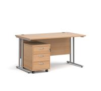 Office Desk | Rectangular Desk 1400mm With Pedestal | Beech Top With Silver Frame | 800mm Depth | Maestro 25 SBS314B
