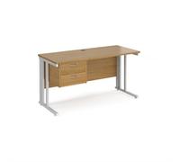 Office Desk | Rectangular Desk 1400mm With Pedestal | Oak Top With White Frame | 600mm Depth | Maestro 25 MCM614P2WHO