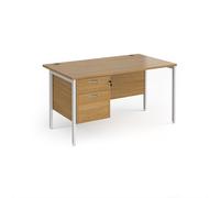 Office Desk | Rectangular Desk 1400mm With Pedestal | Oak Top With White Frame | 800mm Depth | Maestro 25 MH14P2WHO