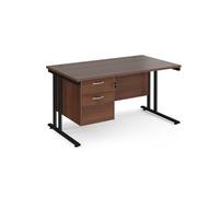 Office Desk | Rectangular Desk 1400mm With Pedestal | Walnut Top With Black Frame | 800mm Depth | Maestro 25 MC14P2KW