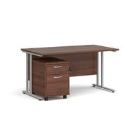 Office Desk | Rectangular Desk 1400mm With Pedestal | Walnut Top With Silver Frame | 800mm Depth | Maestro 25 SBS214W