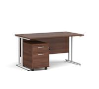 Office Desk | Rectangular Desk 1400mm With Pedestal | Walnut Top With White Frame | 800mm Depth | Maestro 25 SBWH214W