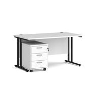 Office Desk | Rectangular Desk 1400mm With Pedestal | White Top With Black Cantilever Frame | 800mm Depth | Maestro 25 SBK314WH