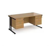 Office Desk | Rectangular Desk 1600mm With Double Pedestal | Oak Top With Black Frame | 800mm Depth | Maestro 25 MC16P23KO
