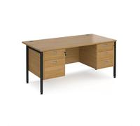 Office Desk | Rectangular Desk 1600mm With Double Pedestal | Oak Top With Black Frame | 800mm Depth | Maestro 25 MH16P23KO