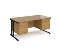 Office Desk | Rectangular Desk 1600mm With Double Pedestal | Oak Top With Black Frame | 800mm Depth | Maestro 25 MCM16P23KO