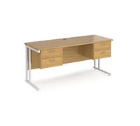 Office Desk | Rectangular Desk 1600mm With Double Pedestal | Oak Top With White Frame | 600mm Depth | Maestro 25 MC616P22WHO