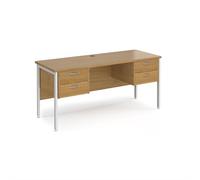 Office Desk | Rectangular Desk 1600mm With Double Pedestal | Oak Top With White Frame | 600mm Depth | Maestro 25 MH616P22WHO