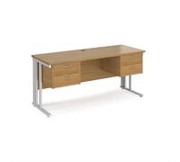 Office Desk | Rectangular Desk 1600mm With Double Pedestal | Oak Top With White Frame | 600mm Depth | Maestro 25 MCM616P22WHO