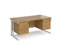 Office Desk | Rectangular Desk 1600mm With Double Pedestal | Oak Top With White Frame | 800mm Depth | Maestro 25 MCM16P33WHO