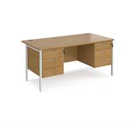 Office Desk | Rectangular Desk 1600mm With Double Pedestal | Oak Top With White Frame | 800mm Depth | Maestro 25 MH16P33WHO