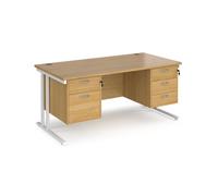 Office Desk | Rectangular Desk 1600mm With Double Pedestal | Oak Top With White Frame | 800mm Depth | Maestro 25 MC16P23WHO