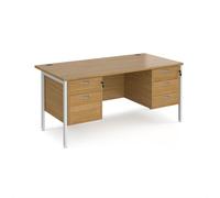 Office Desk | Rectangular Desk 1600mm With Double Pedestal | Oak Top With White Frame | 800mm Depth | Maestro 25 MH16P23WHO
