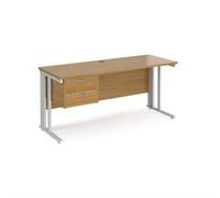 Office Desk | Rectangular Desk 1600mm With Pedestal | Oak Top With White Frame | 600mm Depth | Maestro 25 MCM616P2WHO