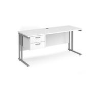 Office Desk | Rectangular Desk 1600mm With Pedestal | White Top With Silver Frame | 600mm Depth | Maestro 25 MC616P2SWH