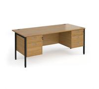 Office Desk | Rectangular Desk 1800mm With Double Pedestal | Oak Top With Black Frame | 800mm Depth | Maestro 25 MH18P23KO