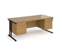 Office Desk | Rectangular Desk 1800mm With Double Pedestal | Oak Top With Black Frame | 800mm Depth | Maestro 25 MC18P23KO