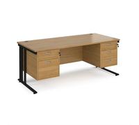 Office Desk | Rectangular Desk 1800mm With Double Pedestal | Oak Top With Black Frame | 800mm Depth | Maestro 25 MCM18P23KO