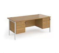 Office Desk | Rectangular Desk 1800mm With Double Pedestal | Oak Top With White Frame | 800mm Depth | Maestro 25 MH18P23WHO