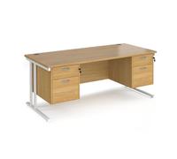 Office Desk | Rectangular Desk 1800mm With Double Pedestal | Oak Top With White Frame | 800mm Depth | Maestro 25 MC18P22WHO