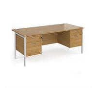 Office Desk | Rectangular Desk 1800mm With Double Pedestal | Oak Top With White Frame | 800mm Depth | Maestro 25 MH18P22WHO