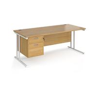 Office Desk | Rectangular Desk 1800mm With Pedestal | Oak Top With White Frame | 800mm Depth | Maestro 25 MC18P2WHO