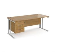 Office Desk | Rectangular Desk 1800mm With Pedestal | Oak Top With White Frame | 800mm Depth | Maestro 25 MCM18P3WHO
