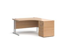 Office Desk | Right Hand Corner Desk 1400mm With Pedestal | Beech Top With Silver Frame | Maestro 25 EBS14RB