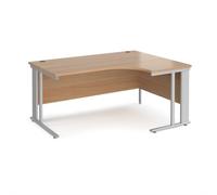 Office Desk | Right Hand Corner Desk 1600mm | Beech Top With Silver Frame | 1200mm Depth | Maestro 25 MCM16ERSB