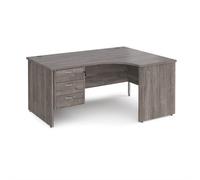 Office Desk | Right Hand Corner Desk 1600mm with Fixed 3 Drawer Pedestal |Grey Oak | Maestro 25 MP16ERP3GO