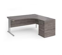 Office Desk | Right Hand Corner Desk 1600mm With Pedestal | Grey Oak Top With Silver Cantilever Frame | Maestro 25 EBS16RGO